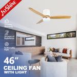 3 Natural Wooden Blades Flush Mount Smart App Control Ceiling Fan With Led Light