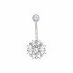 Purple Crystal Body Piercings Jewellery Round Belly Button Rings 316 Stainless