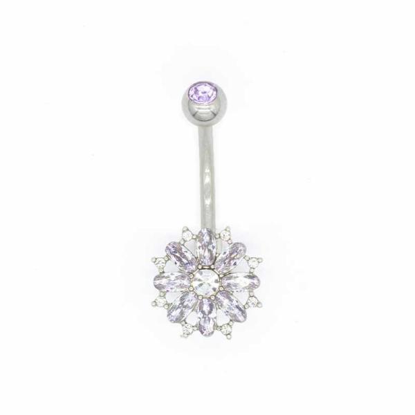 Purple Crystal Body Piercings Jewellery Round Belly Button Rings 316 Stainless