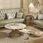Qiancheng Marble Top Coffee Table Dia 90x50cm High Gloss Round Coffee Table