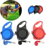 Blue Orange Dog Leash Water Bowl Retractable Nylon Dog Lead With Water Bowl