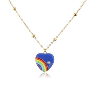China Rainbow Enamel 14k Gold Jewelry Thin Bead Chain Necklace Heart Shaped factory