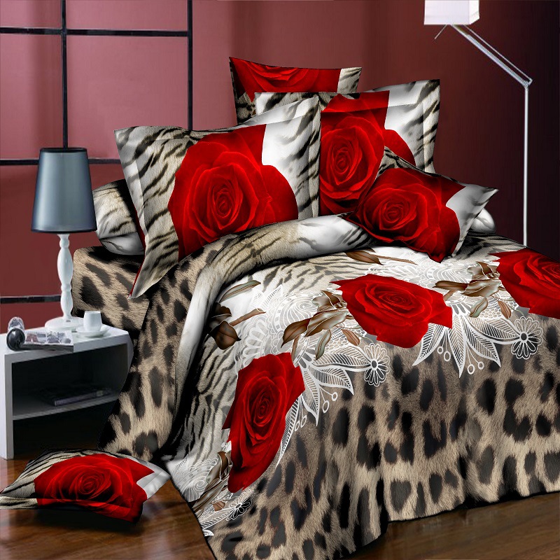 Home Customized Color Microfiber Quilt Cover Bed Sheet Bedding Set with Digital Print