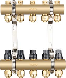 China 6111 Polished Brass Water Distribution Manifolds up to 12 Branches w/ Concealed Supply Flowrate Tuner &amp; Dustproof Caps factory