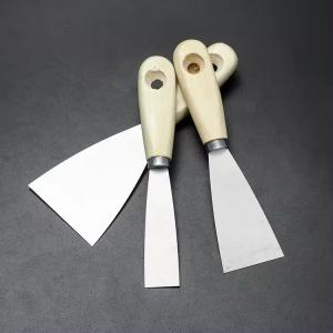 China Wooden Handle Carbon Steel Stainless Steel Industrial Wood Mirror Surface Polished Wall Cleaning Putty Knives Scrapers factory