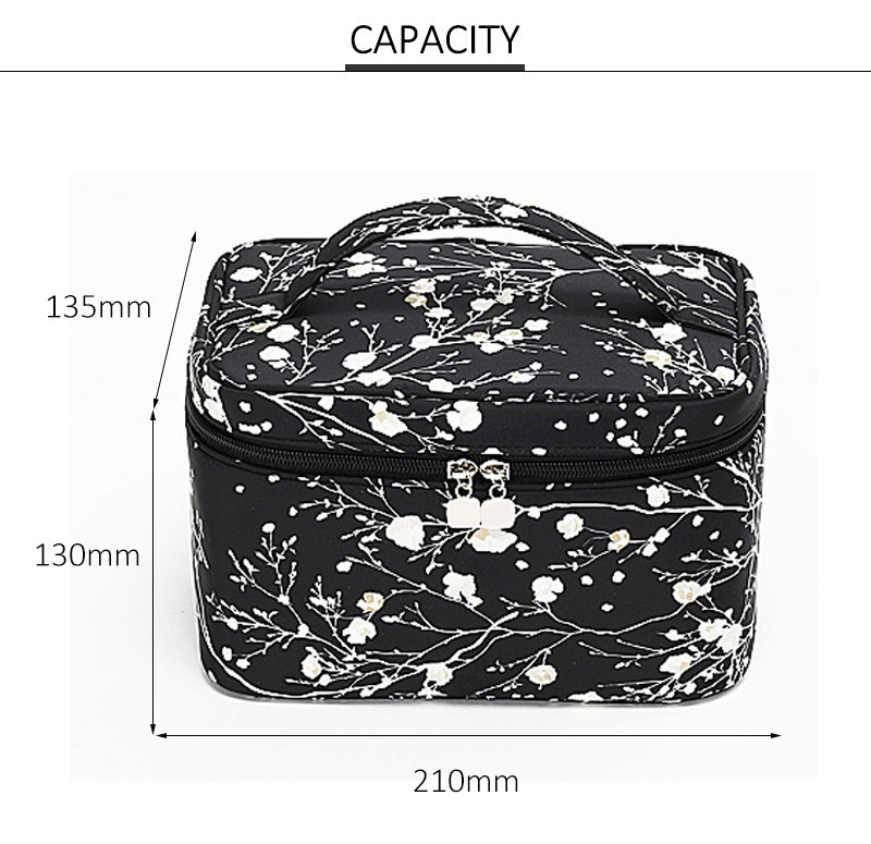 Large Capacity Floral Zipped Nylon Travel Cosmetic Bag