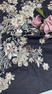 China Beaded Embroidery Fabric Shining Sequin Floral Lace Fabric Party Fabric factory