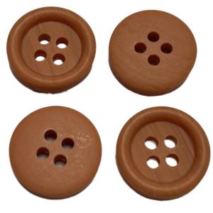 China Faux Wood Polyester Buttons Four Hole 26L Apricot Color Round Shape With Rim factory