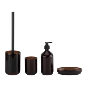 China Amber Glass Bath Accessories Set Round Shape Toilet Brush Holder Hand Soap Dispenser Soap Dish Holder factory