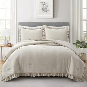 China Customized 3 Pieces Queen Comforter Set Farmhouse Bedding Set with Ruffle Bed Design factory