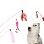 Colorful Interactive Cat Toys Wire Feather Bell Cat Tickling Stick With Logo