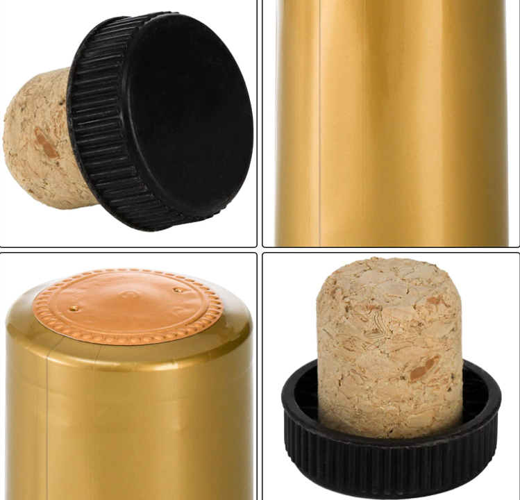 Wine Bottle Cork Black Plastic Top Gold PVC Shrink Capsule Custom Order Accepted