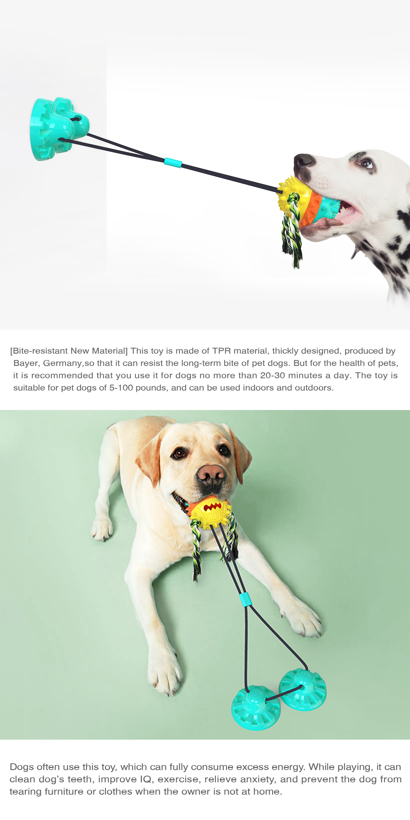 Natural Rubber Dog Chew Toy TPR Indestructible Suction Dog Tug Of War Toy