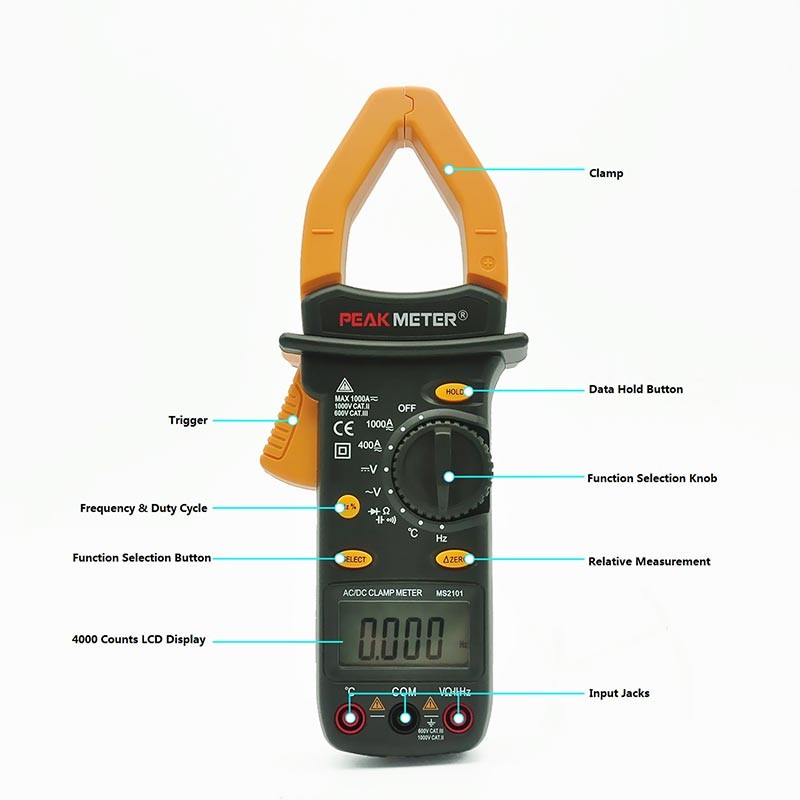 Auto Range Automotive Clamp Meter , 4000 Counts Digital Multimeter With Amp Clamp