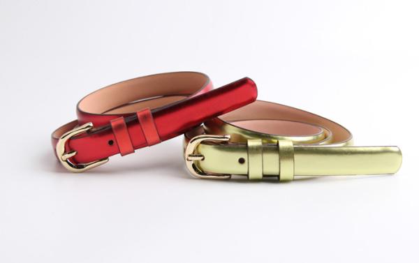 2/3”Genuine Leather Casual Dress Belt In Bright Metallic Colors With Brown Edge