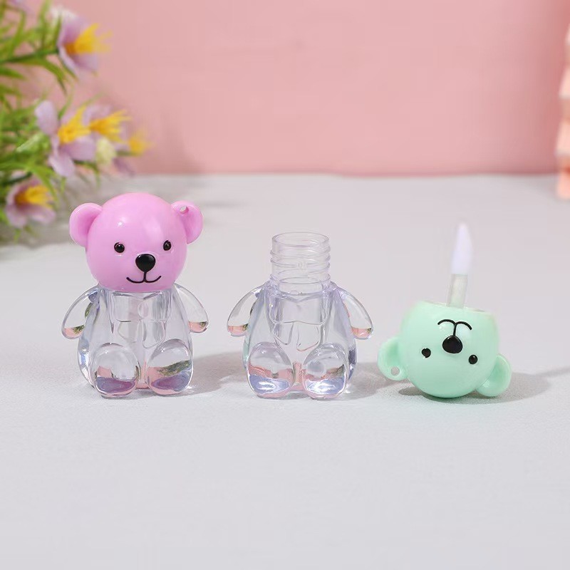 2ml Cute Bear Head Cap Plastic Lip Glaze Tube in Various Colors with Screw Cap Closure and Customized Printing