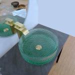Diamond Shape Crystal Glass Vessel Sinks Table Top Wash Basin Green Bottom