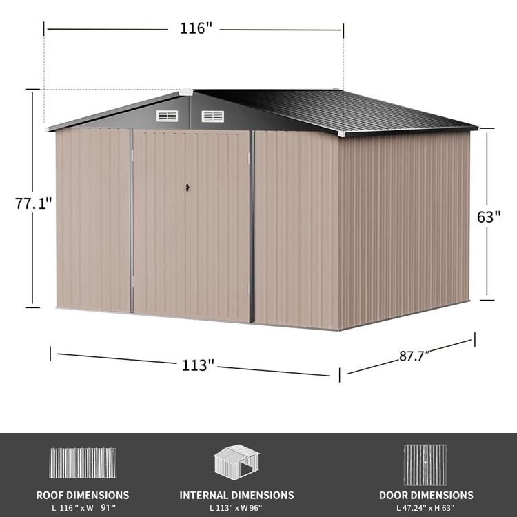 113*8.7*63 inch Modern Backyard Lawn Tool Shed House for Waterproof Garden Storage