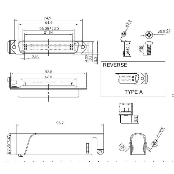 50 Pin Centronic Side Cable Exit Plug Solder Pin Connector with Reversed Matel Cover