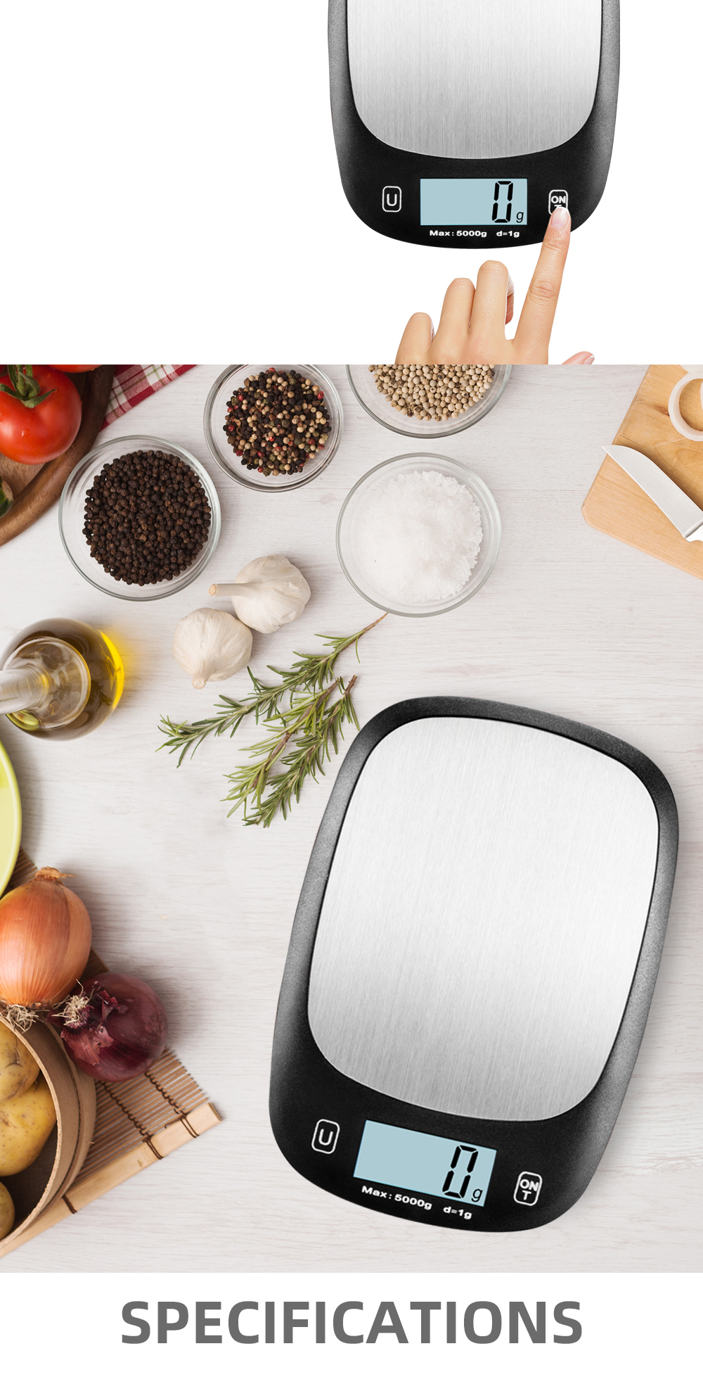 5KG Maximum Weight Recommendation Nutritional Scale Accurate Kitchen Scales Waterproof Digital Kitchen Weighing Scale