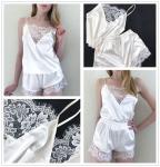 Sexy Black Lace Lingerie Bra Satin Sleepwear Cami Top And Shorts Pajama Set