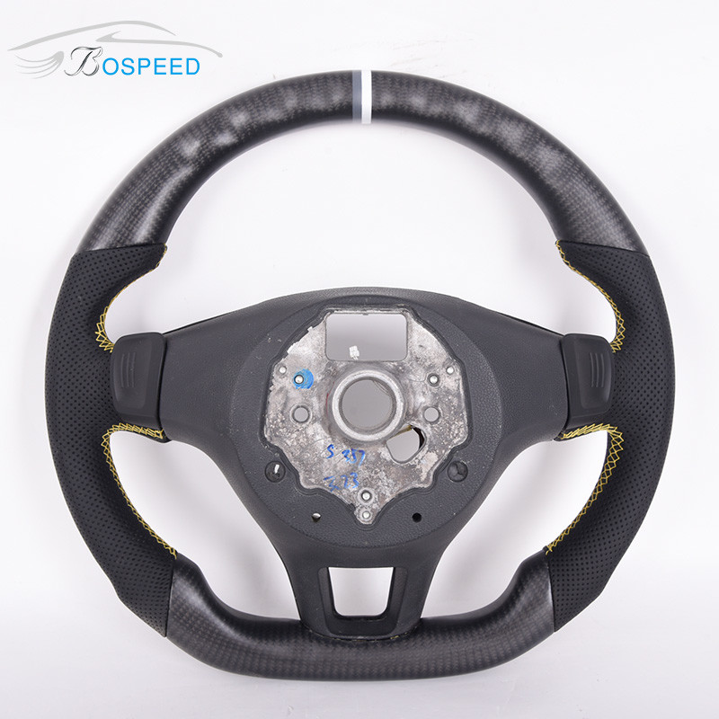Black Leather Golf Mk8 Vw Racing Steering Wheel Carbon Fiber Grey Stripe