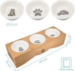 Raised Ceramic 3 Puppy Bowl Set Triple With Bamboo Stand