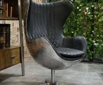 Aluminium Brass Vintage Leather Aviator Egg Chair Fiberglass Inner Frame