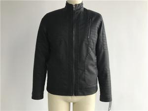 China Funnel Collar Mens PU Jacket , Black Polyurethane Quilted Jacket TW82992 factory