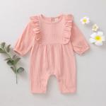 hot sale beige flutter sleeve muslin cute baby girls romper baby clothes