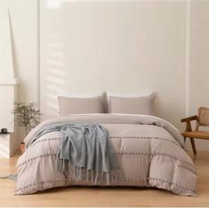 China Microfiber Luxury Solid Super Soft Bedding Comforter Set With Pompom factory