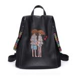 Embroidery Backpacks Faux Leather School Bags PU Double Shoulder Bags