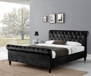 China BSCI plywood Chesterfield Sleigh Bed Frame Upholstered Velvet Double King factory