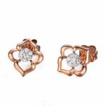 18K White Gold Rose Gold Four Leaf Clover Diamonds Stud Earrings (GDE012)