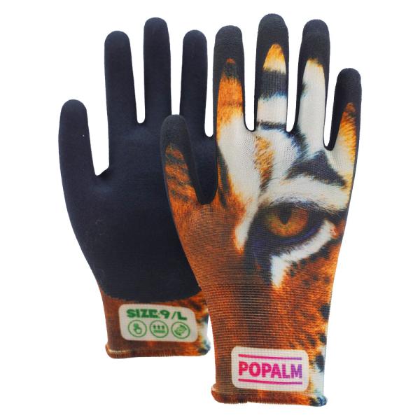 China Popalm Unisex Animal Print Garden Gloves 15gauge Latex Palm Coated Work Gloves For All Tasks factory