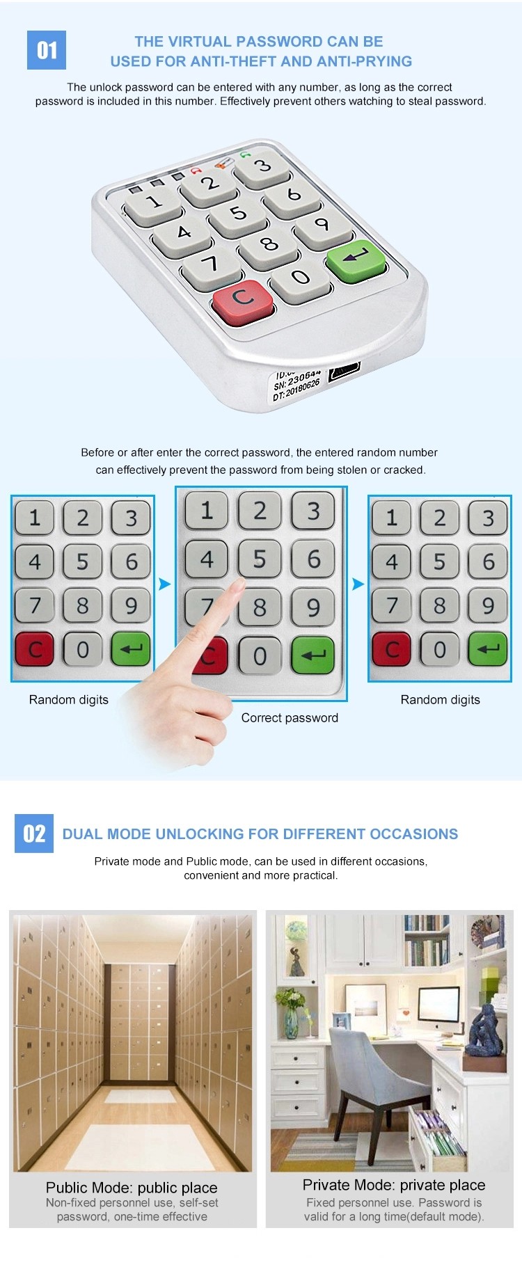 Electronic Intelligent Password Code Keypad Digital Sauna Drawer Cabinet Lock