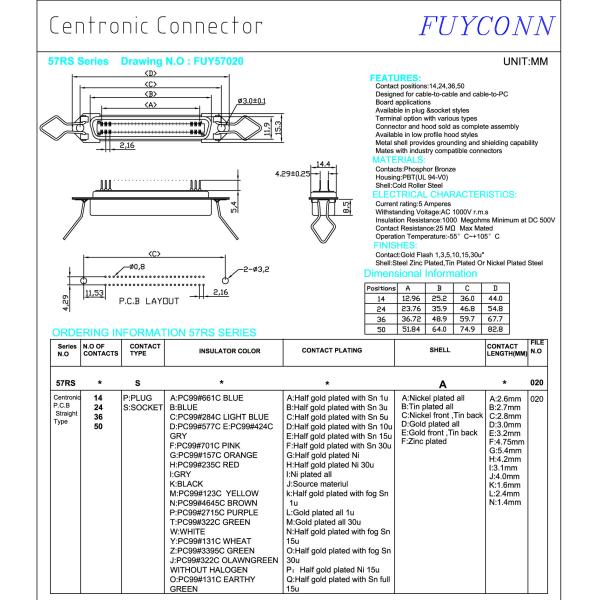 36 Pin Centronic PCB Straight Receptacle Champ Connector for Printer