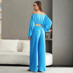 Polyester Women's Two Piece Jumpsuit Ruched Lantern Sleeve