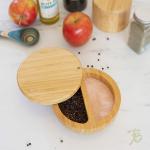 Magnetic Lid Secure Bamboo Box Two Compartments Spices Salt Keeper With Lid