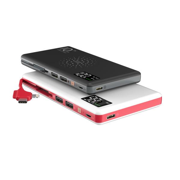 China Popular Custom LED Screen QI Wireless Power Bank 10000mA with Built-in 3IN1 Cable Dual USB &Double Input Backup Type-C P factory