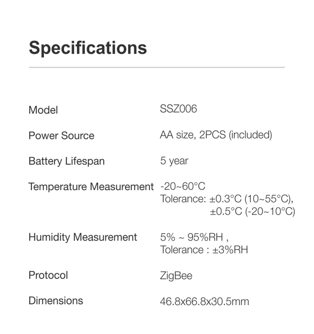 Zigbee Temperature and Humidity Sensor(SSZ006)