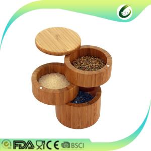 China Hotel Round Bamboo Salt Box Pepper Stacking Pots For Secure Strong Storage factory