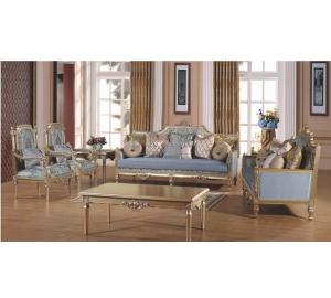 China Executive Classic Luxury Carved Wooden Seat Antique Cushion Pale Blue Sofa Set factory