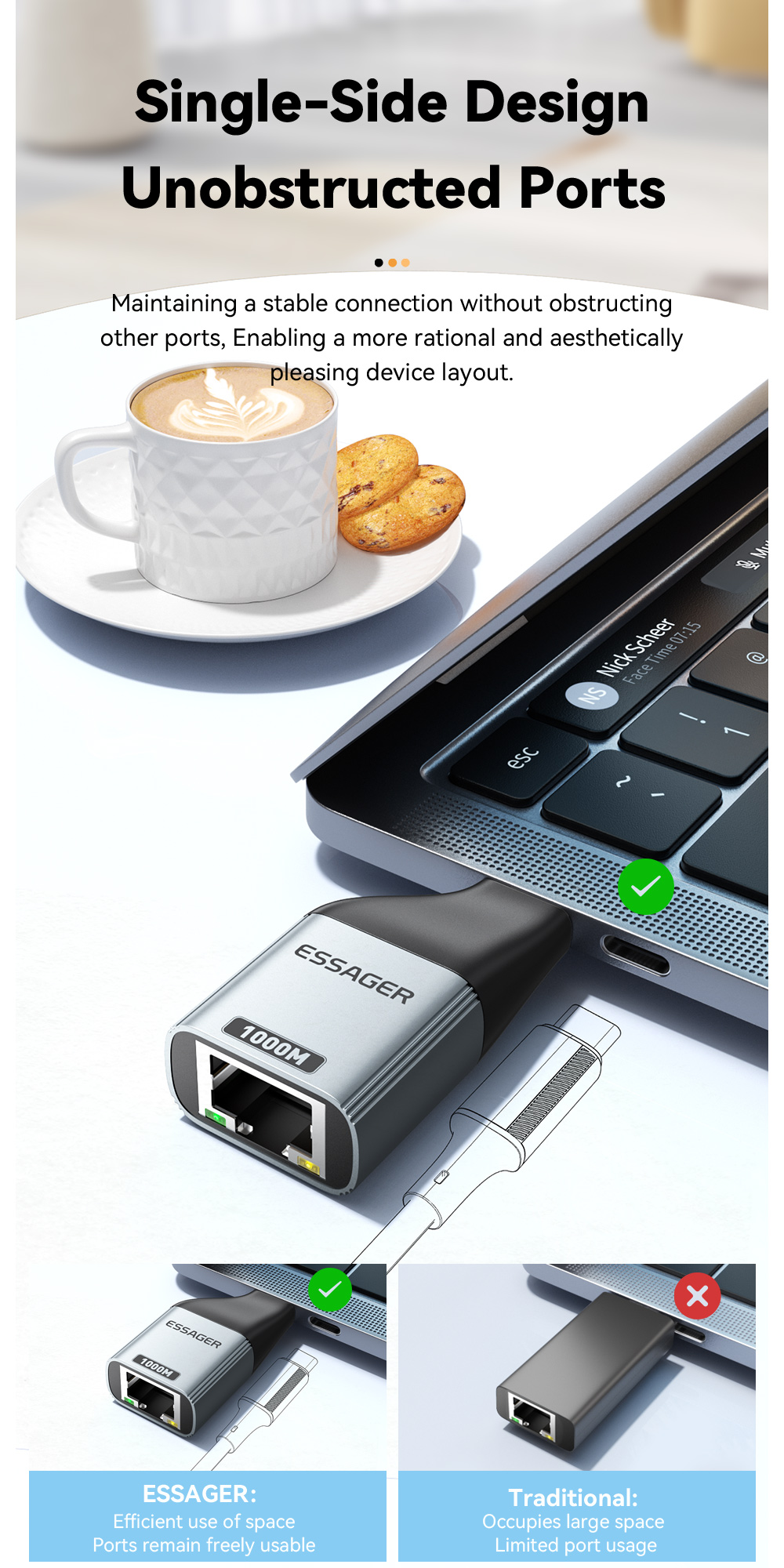 ESSAGER ES-OTG22 Series Type C USB C To Ethernet Adapter 100 1000 Mbps