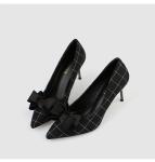 ZM035 9871-2 Plaid New Pointed Bowknot Diamond Ladies High-Heeled Shoes