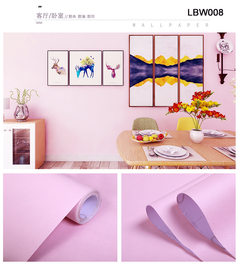 0.16-0.18mm Thickness Modern Pink PVC Vinyl Wallpaper Self-Adhesive Embossed Wall Film for Home Decor Hotel Renovation