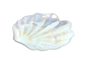 China Rainbow Shell Crystal Lead Free Glass Tray Plate,Seashell Dinner Plate factory