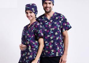 China V Neck Printing Scrubs Medical Uniforms , Fancy Pattern Cool Medical T Shirts factory