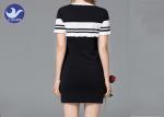 Summer Crew Neck Short Sleeve Knit Dress Ruffle Stripes Pattern Anti - Shrink