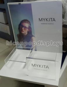 China Clear Acrylic Tabletop Sign Holders / Acrylic Counter Display Stands factory